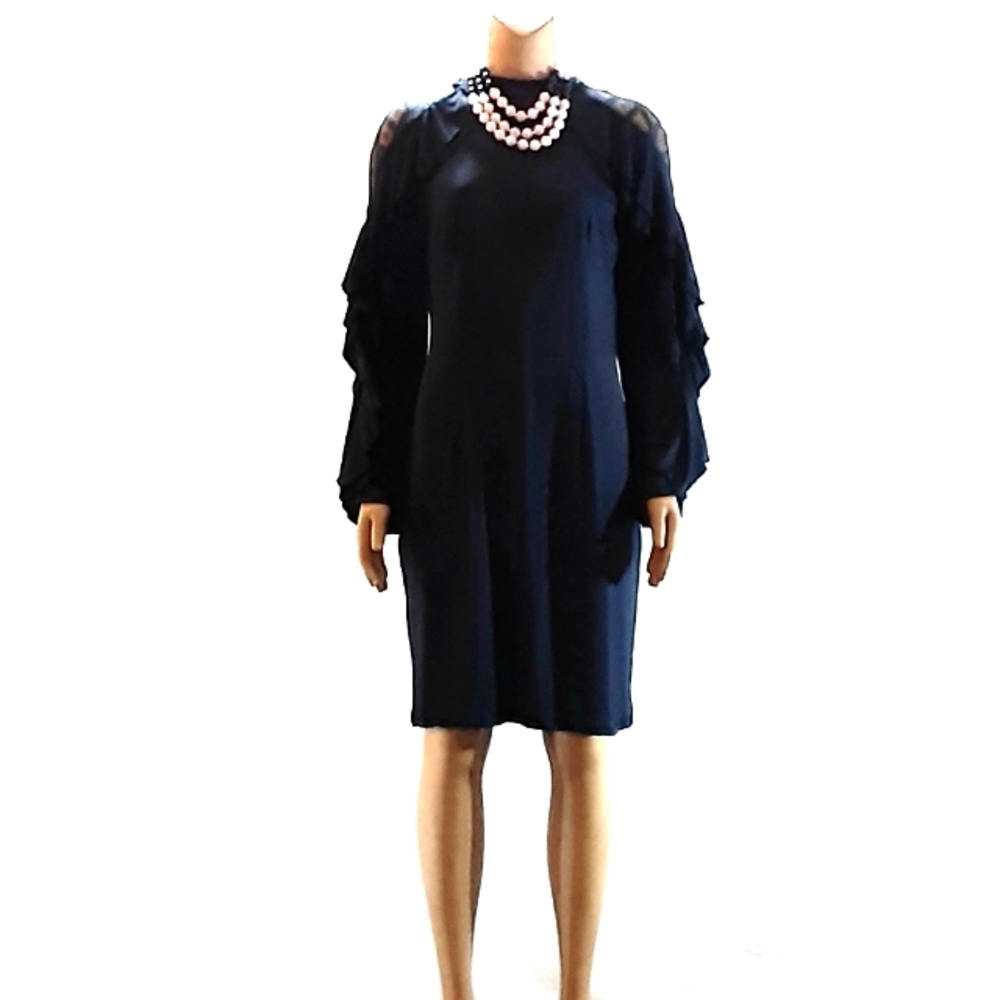 🎉Clearance🎉Navy Stretchy Knit Ruffle Sleeve Dress